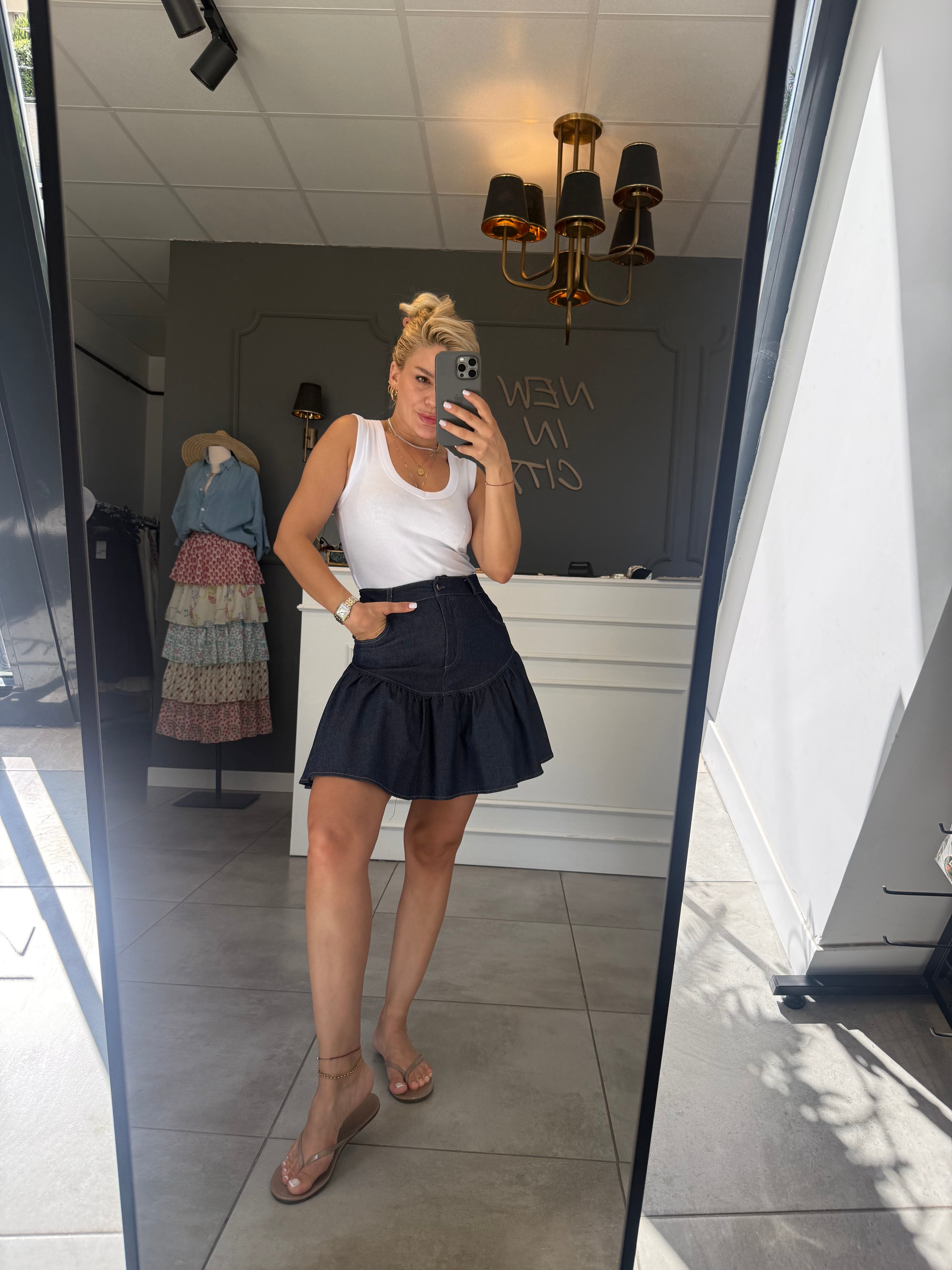 Likralı denim etek