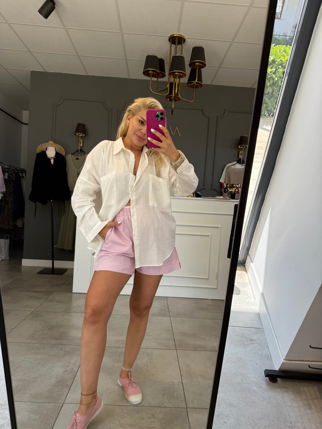Çizgili pembe boxer şort