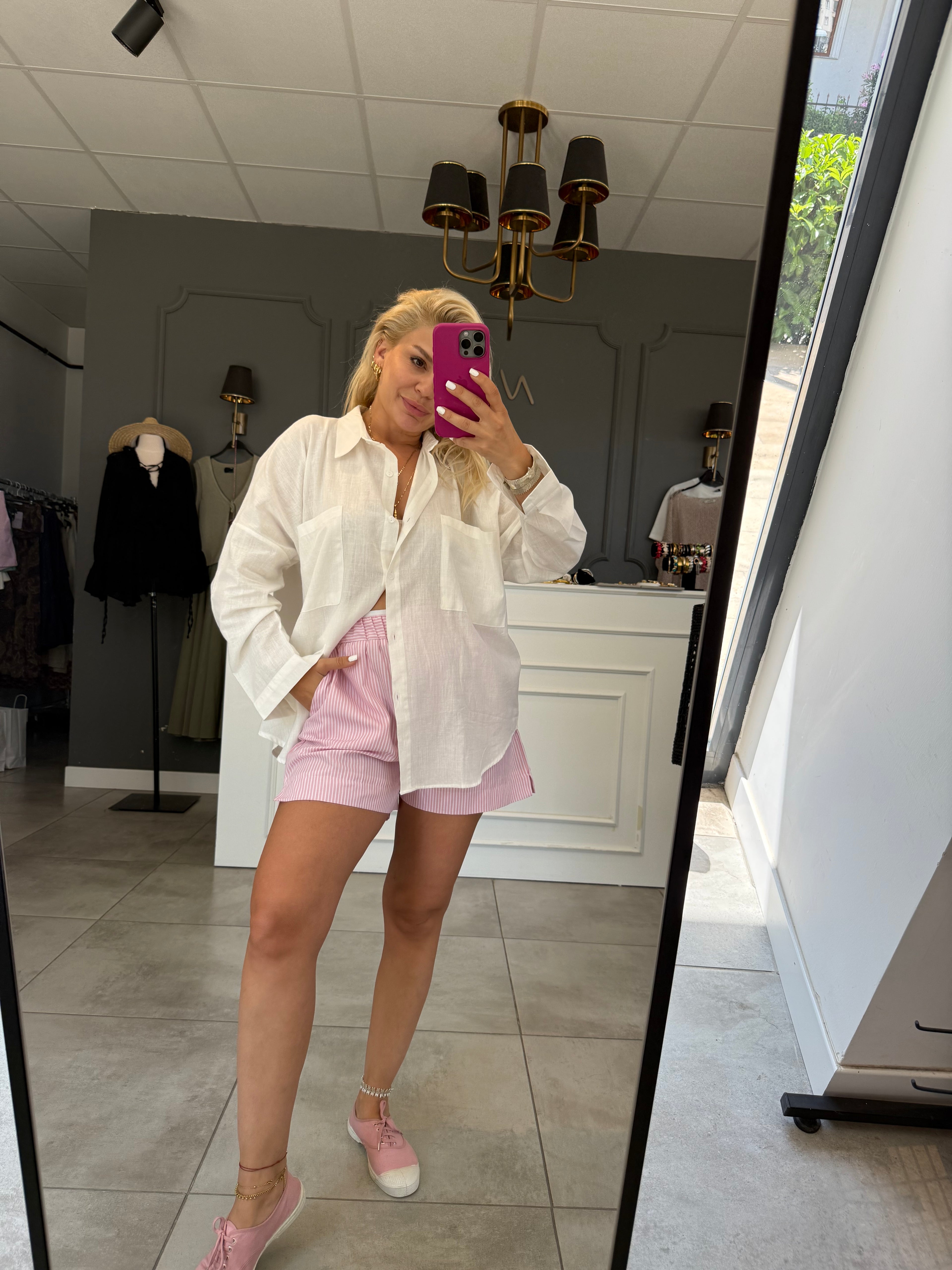 Çizgili pembe boxer şort